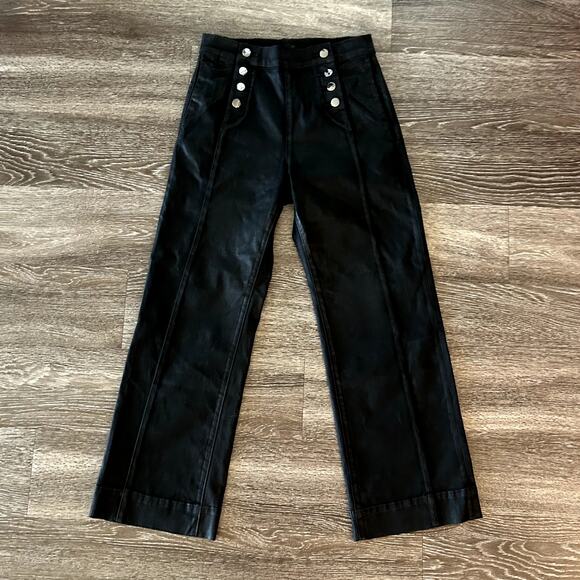Joe's Jeans Savannah Black Coated Wide Leg Crop Jean Pants Size 26 Sailor Style - Picture 2 of 15